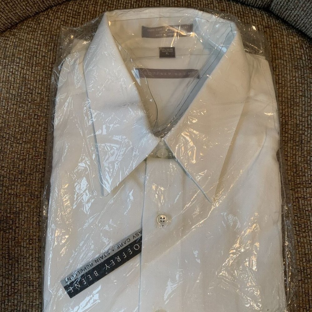 Geoffrey Beene 17.5 Solid White Long Sleeve Button-Up Men Shirt 34/35 XL